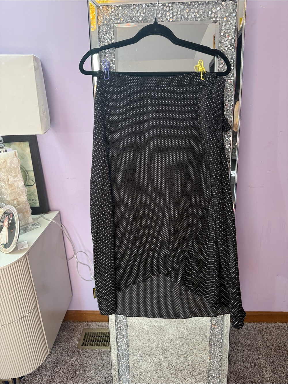 Green Envelope Black Midi Skirt with Micro Dot Print